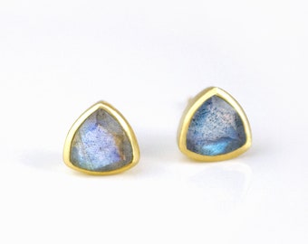 Genuine Labradorite Stud Earrings • Bright Flash Labradorite Jewelry • Christmas Gift for Wife, Mom, Girlfriend • Real Labradorite Post Stud
