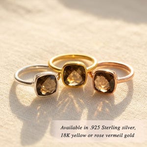 Minimalist smoky quartz ring in sterling silver and gold options