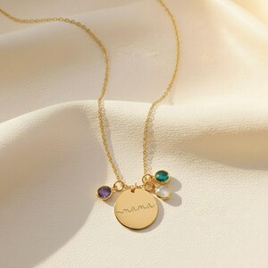 Graverat mammahalsband・Mammahalsband med födelsestensberömmelse・Födelsestenshalsband för familjen・Personlig julklapp till nybliven mamma・[19 mm]