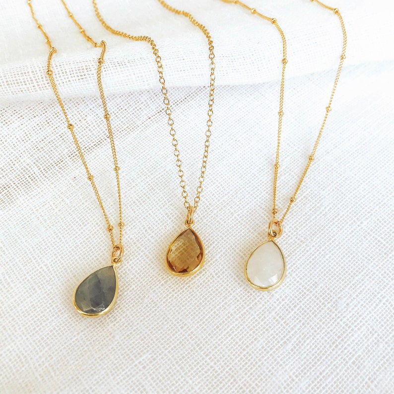 Custom Birthstone Pendant Necklace, Teardrop Gemstone Necklace, Gold Necklace, Bridesmaid Gift for Her, Christmas Gift, Layered necklace image 1