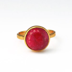 Red Ruby Ring • Ruby Globe Ring • July Birthstone Ring • Natural Ruby Circle Ring • Open Back Dyed Ruby Gemstone Gold Ring • Real Ruby Ring