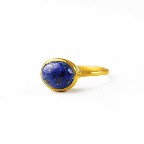 Natural Blue Lapis Lazuli Ring, Stackable Ring jane austen Ring Gold September Birthday Ring gift Mothers Day Gift Boho Cabochon Ring