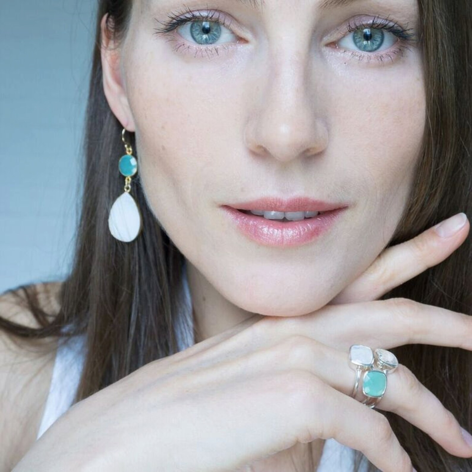 Aqua Blue Chalcedony Ring Gemstone Ring Stacking Ring Etsy