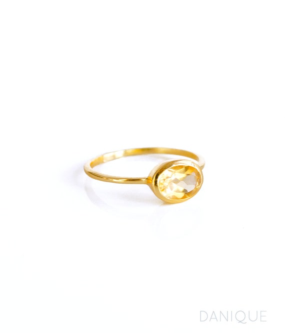 November Birthstone Jewelry Champagne Citrine Ring Simple Ring Dainty Ring Stacking Ring Oval Ring Tiny Ring Genuine Gemstone
