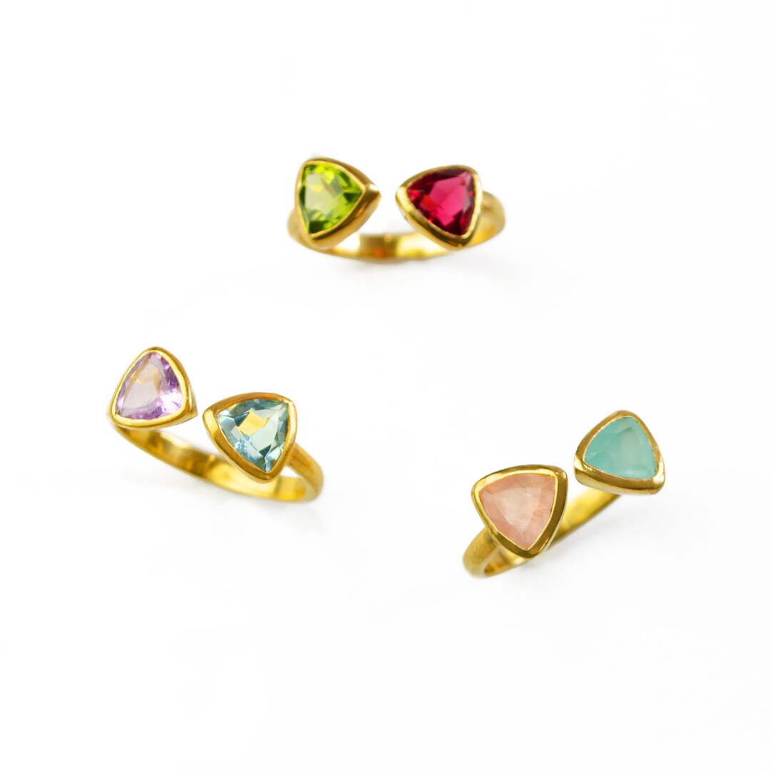 Triangle Cut Birthstone Ring Adjustable Ring Mother and Child