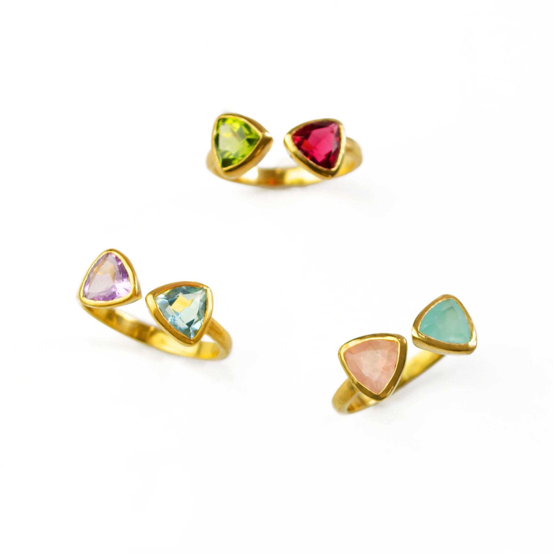 Custom Adjustable Gemstone Triangle Ring • Double Birthstone Geometric Ring • Dual Stone Statement Ring • Personalized Christmas Gift