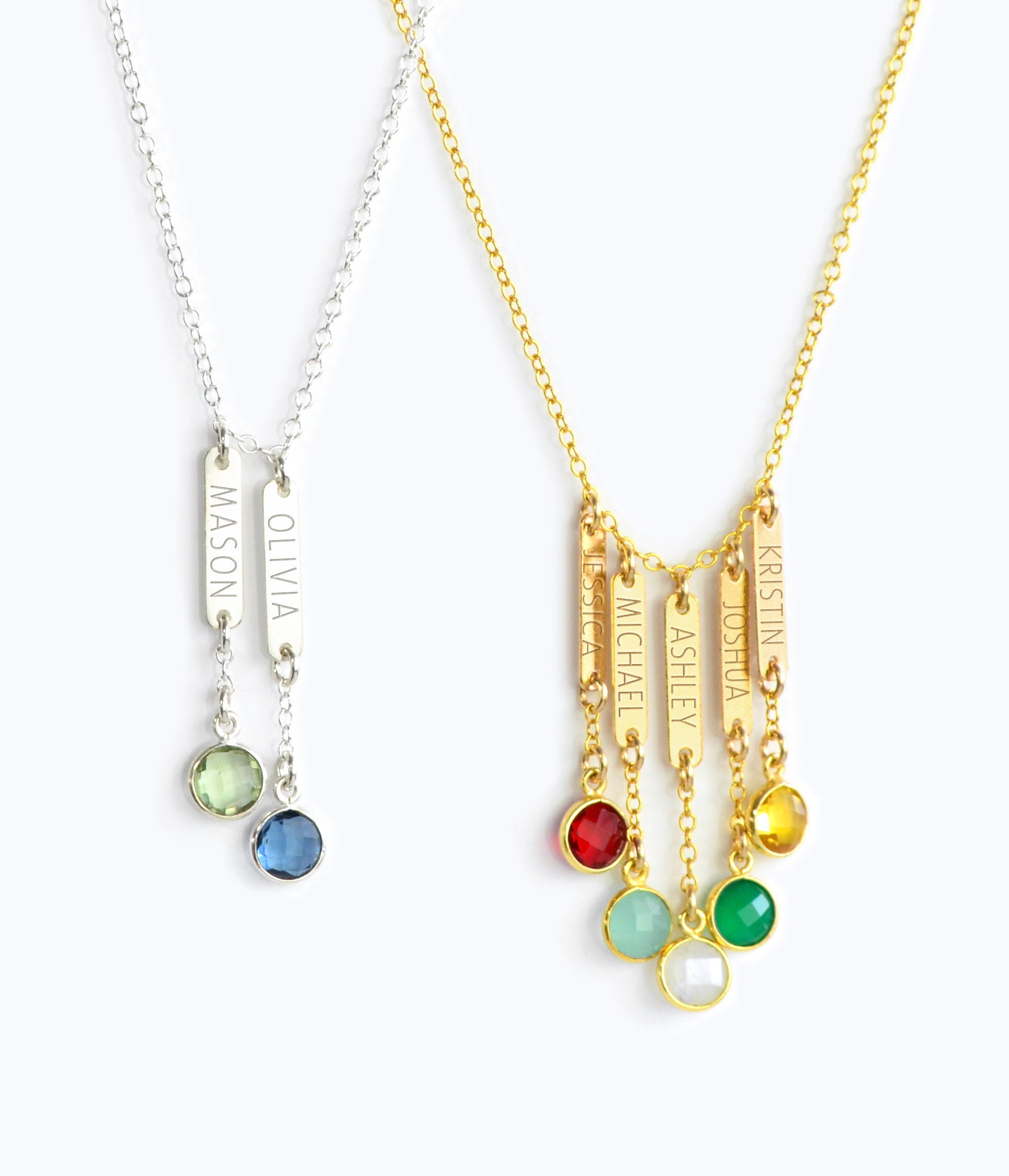 Mom Birthstone Necklace With Kids Name 