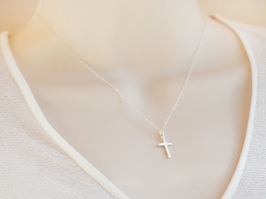 Vertical Cross Necklace, Silver Cross Necklace, Gold Cross
