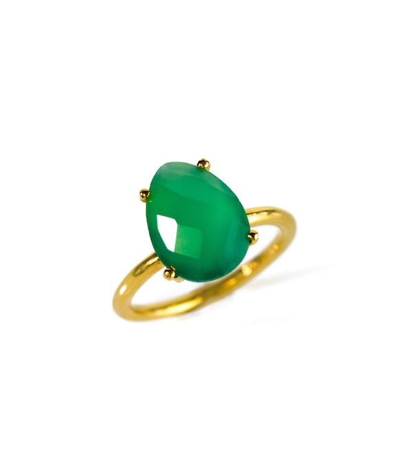Green Onyx Gemstone Prong Set Designer Fine Silver Adjustable Rings Jewelry 