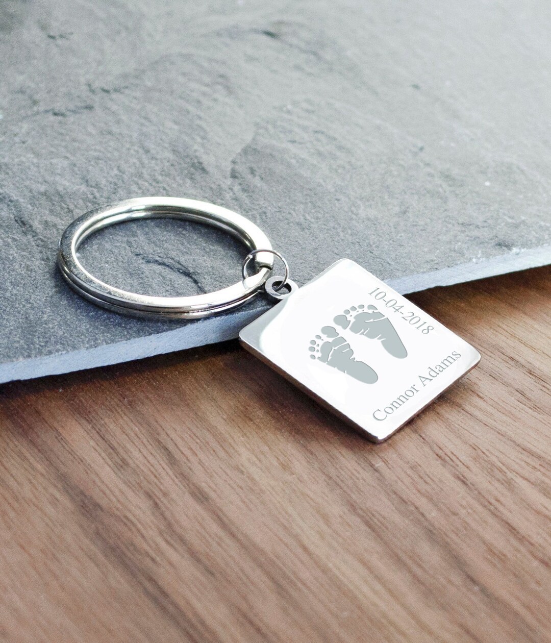 Actual Baby Footprint Keychain, Personalized Keychain Key Charm