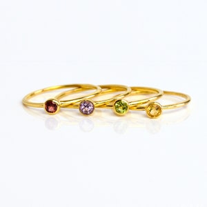 Stacking Mom Birthstone Rings • Natural Birthstone Dainty Stackable Gemstone Rings for Family • Kids Birthstones • Valentines Day Gift [MNB]