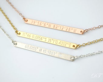 Custom coordinates necklace, Bar Necklace, Layering Necklace, Personalized Gold Bar Necklace, name plate necklace, Custom Name Jewelry