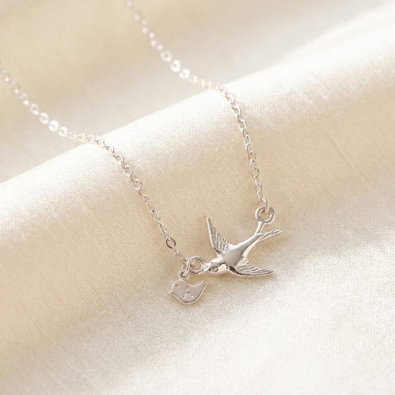 Personalized Mama Bird Necklace with Initial Baby Birds • Custom Family Necklace, Gold or Silver Mother’s Name Necklace Mom Gift Grandma image 20