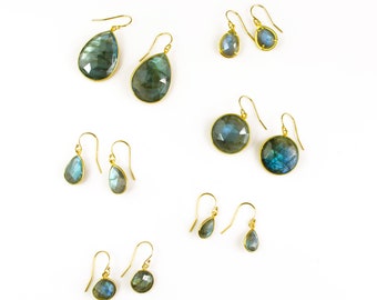 Blue Labradorite earrings, Gemstone earrings, gold drop earrings, Large Gemstone Earrings, Statement Earrings - Dangle Earrings