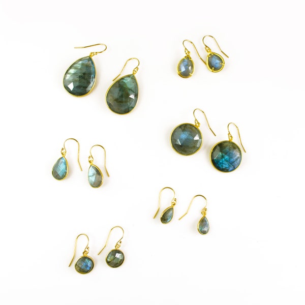 Blue Labradorite earrings, Gemstone earrings, gold drop earrings, Large Gemstone Earrings, Statement Earrings - Dangle Earrings