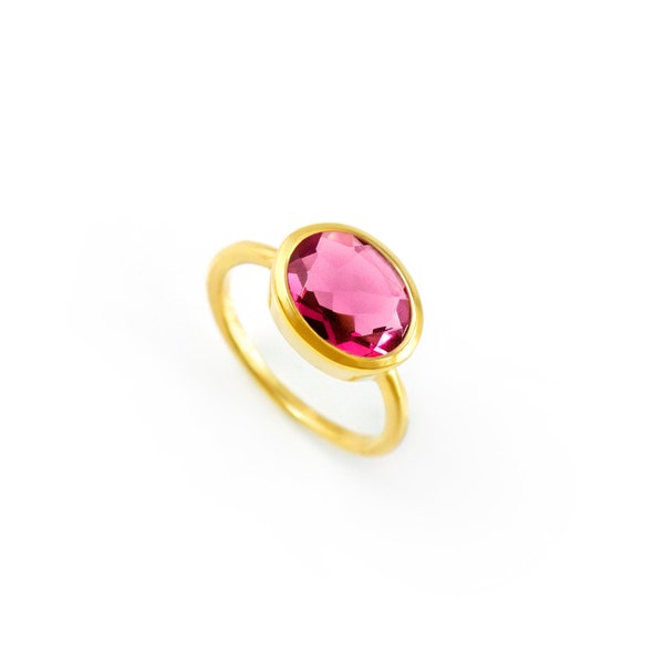 Oval Ruby Quartz Ring, July Birthstone Ring, Red Ruby Gemstone Ring, July Birthday Gift for Her Oval Ruby Ring in Gold or Sterling Silver