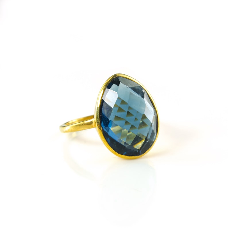 stackable ring blue bezel set ring statement ring Oval ring gold ring Teardrop Kyanite ring September Birthstone gemstone ring
