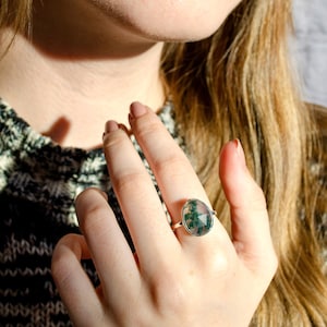 Teardrop Natural Moss Agate Ring • Faceted Agate Ring •  925 Silver Oval Moss Agate Ring • Gold Moss Agate Ring • Moss Agate Stackable Ring