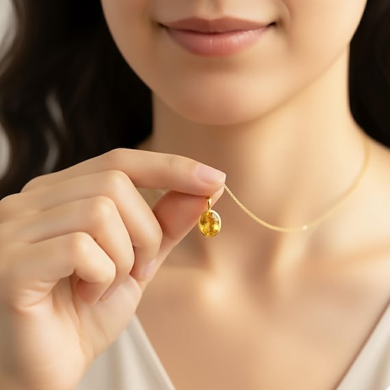Dainty Citrine Oval Necklace • November Birthstone Gift for Women • 925 Sterling Silver or 18k Gold Vermeil • Custom Birthday Gift for Girls