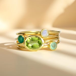 Custom Mom Birthstone Ring • Stacking Rings with Kids Birthstones Personalized Gift for Mom Dainty Minimalist Mother Ring Custom Jewelry MNB