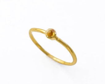 Dainty Citrine Ring, November Cabochon Birthstone Ring, Yellow Topaz Alternative, Minimalist Jewelry Stackable Thin Rings for Birthday [MNB]