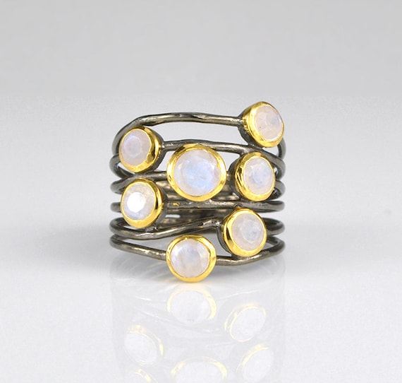 Multi stone Moonstone ring, mixed metal ring, June Birthstone ring, gemstone ring, moonstone jewelry, multistone ring, boho ring unique ring
