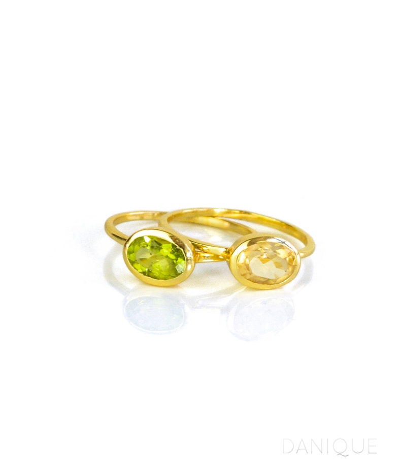 2 gold rings with Citrine and Peridot stones. August birthstone, November birthstone, Peridot ring, Citrine ring, Leo birthstone jewelry, Scorpio birthstone jewelry, Scorpio birthday gift, Sagittarius birthstone jewelry, Virgo birthstone jewelry