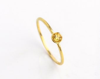 Dainty Citrine Ring, November Birthstone Ring, Yellow Topaz Alternative, Minimalist Jewelry, Stackable Thin Rings for Birthday Gifts  [MNB]