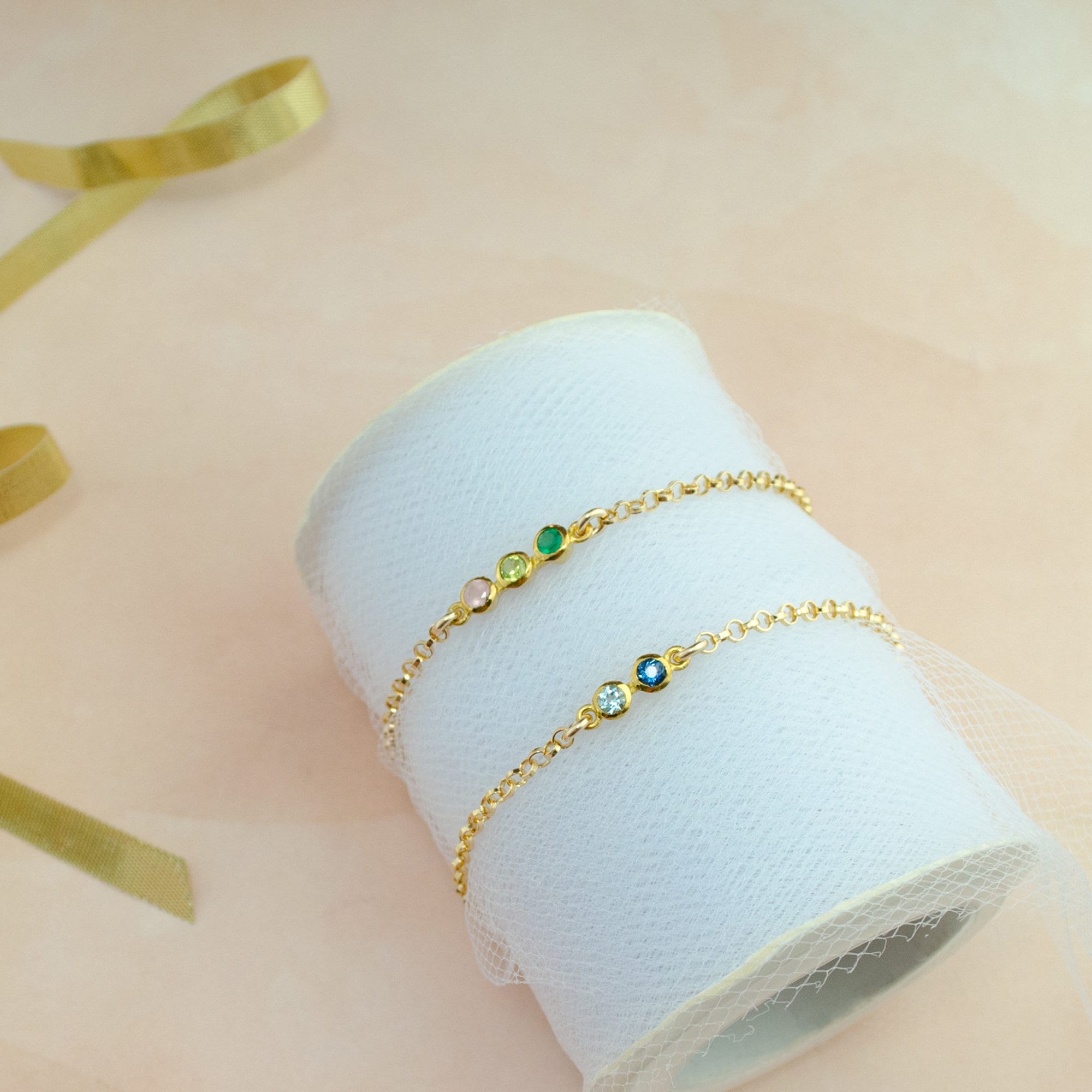Personalized Minimalist Genuine Birthstone Bracelet • Danique Jewelry Custom Family Bracelet • 925 Christmas Gift for Mom and Grandma [MNB]