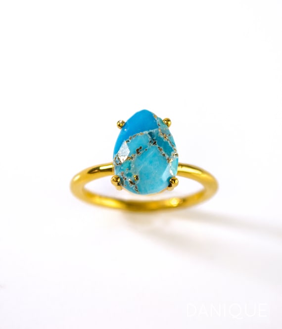 turquoise copper ring December birthstone jewelry wire wrapped turquoise jewelry gift for sagittarius women- US size 5 14 copper ring