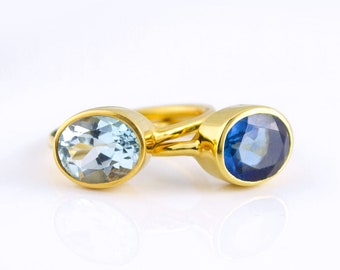 Kyanite & Blue Topaz Ring Combo, Stacking Ring Set, Classic Rings, Oval Gemstone Rings,  September Birthstone Ring December Birthstone gift