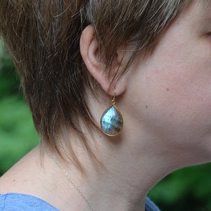 Blue Labradorite earrings, Gemstone earrings, gold drop earrings, Large Gemstone Earrings, Statement Earrings Dangle Earrings image 7