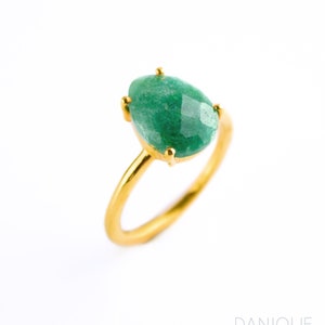 Raw Emerald Ring, May Birthstone Ring, Gemstone Ring, Stacking Ring, Gold Ring, prong set ring Tear drop Ring emerald jewelry stackable ring