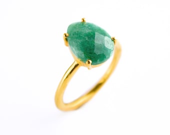 Raw Emerald Ring, May Birthstone Ring, Gemstone Ring, Stacking Ring, Gold Ring, prong set ring Tear drop Ring emerald jewelry stackable ring