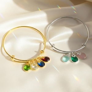 Bracelet for mom, Personalized Birthstone bangle bracelet family bracelet stacking bangle initial bangle mothers bangle, adjustable bangle