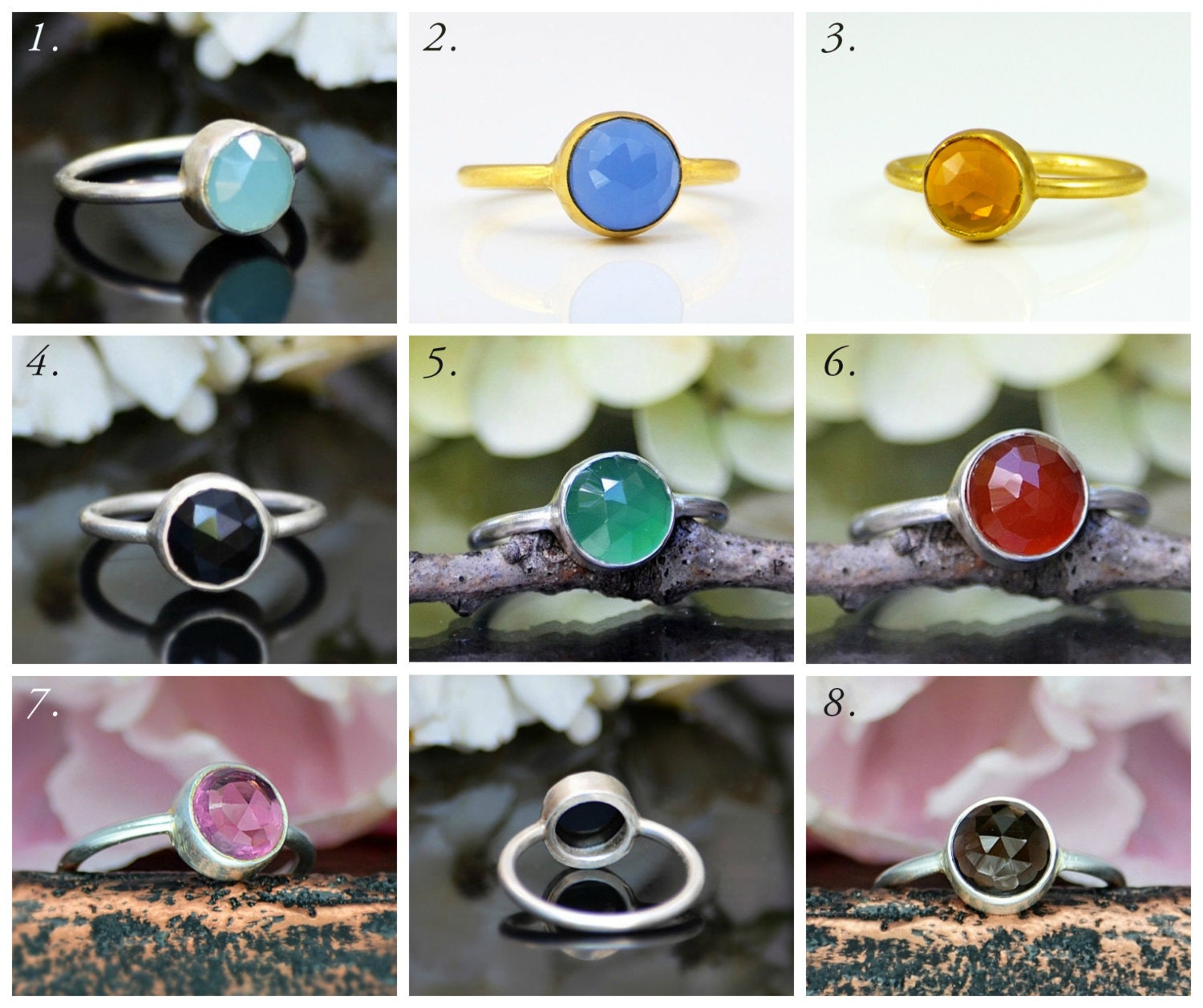 Stackable Gemstone Ring Sterling Silver Ring Round Ring - Etsy