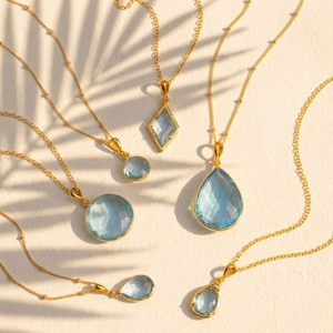 Blautopas Halskette, Dezember Geburtsstein Kette in Gold oder Silber, Himmelblauer Edelstein Anhänger, Brautjungfer Geschenk, Muttertagsgeschenk für Sie