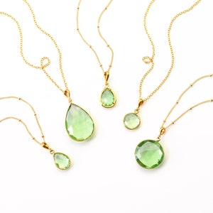 Custom Green Amethyst Pendant Necklace • Large Teardrop or Circle Necklace • Prasiolite Quartz Light Green Gemstone • Christmas Gift for Her