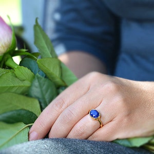 Oval Lapis Lazuli Ring • September Birthstone Jewelry • Bezel Set Stacking Ring • Gold Silver Oval Gemstone Ring • Birthstone Gift for Women