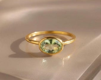 Oval Green Amethyst Ring, February Birthstone Ring, Stackable Rings, Small Stacking Ring, Sterling Silver Rose Gold ring Valentines gift her