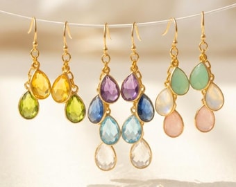 Family Birthstone Earrings for Mom • Personalized Cascade Birthstone Earrings, Custom Mother Jewelry, Grandma Birthstone Gift Mothers Day
