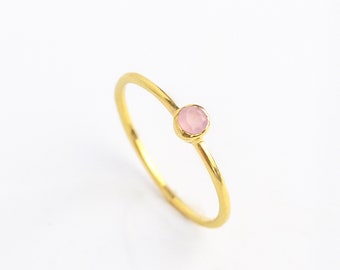 Dainty Pink Chalcedony Ring, October Birthstone Ring, Pink Tourmaline or Opal Alternative Tiny Stacking Birthstone Rings Birthday Gift [MNB]