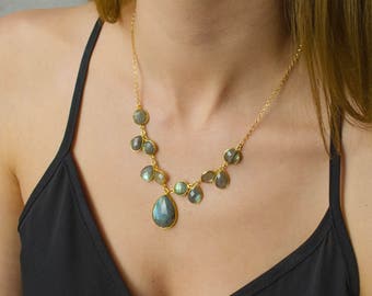 Labradorit Halskette, Cluster Halskette, Anthropologie Halskette, Boho lange Halskette Boho, Edelstein Halskette, Geburtsstein Geschenke für Frau