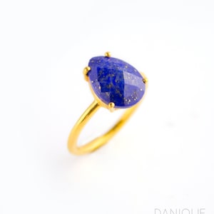 Lapis Lazuli Ring, September Birthstone Ring, Gemstone Ring, Stacking Ring, Gold Ring, prong set ring, Tear drop Ring, Lapis Lazuli jewelry