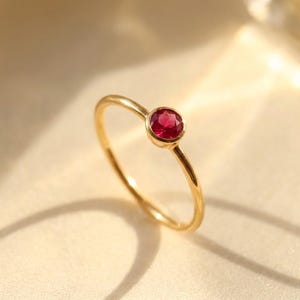 Dainty Ruby Ring • Tiny July Birthstone Ring • Minimalist Stacking Ruby Jewelry • Small Ruby Quartz Ring • July Birthday Gift for Her [MNB]