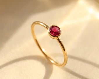 Dainty Ruby Ring • Tiny July Birthstone Ring • Minimalist Stacking Ruby Jewelry • Small Ruby Quartz Ring • July Birthday Gift for Her [MNB]