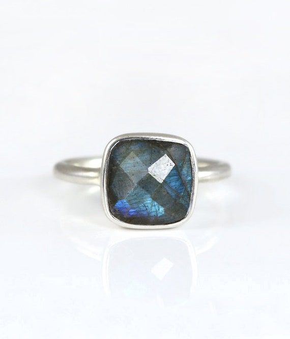 Labradorite Ring Sterling Silver Square Made to Order