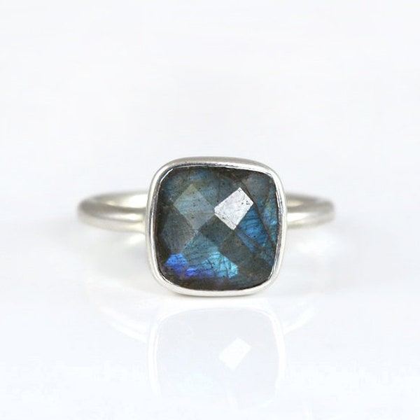 Labradorite ring - sterling silver ring, statement ring, square stone ring, square ring, bezel set ring, stone stackable ring, gifts for her