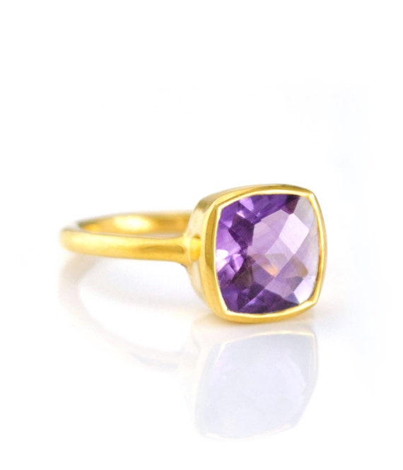 February Birthstone ring Vermeil Gold or Sterling Silver Green Amethyst Pave Ring