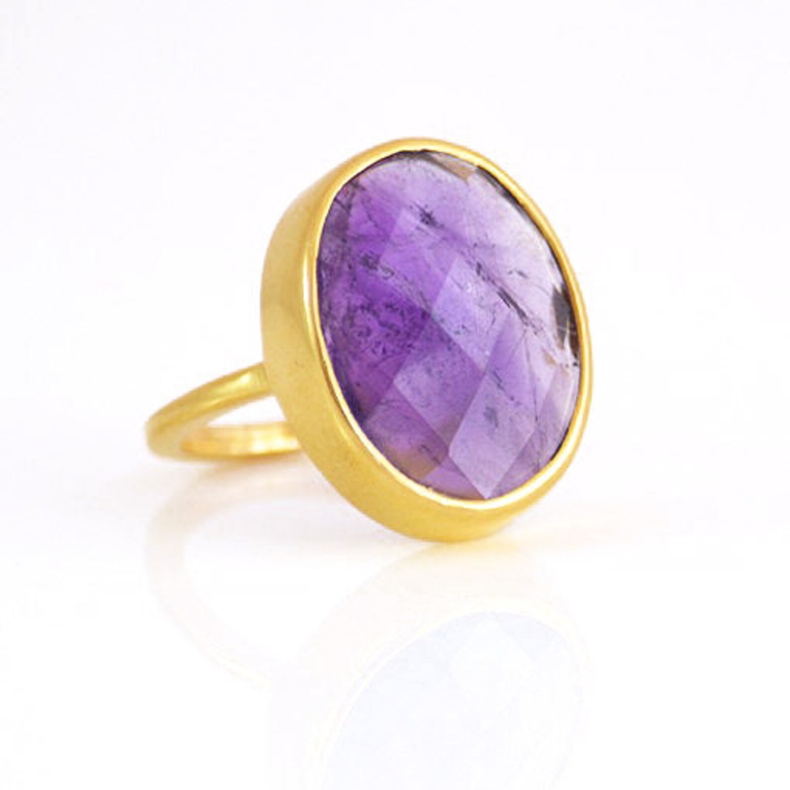 Large Purple Amethyst Ring Bezel Set Ring February Etsy